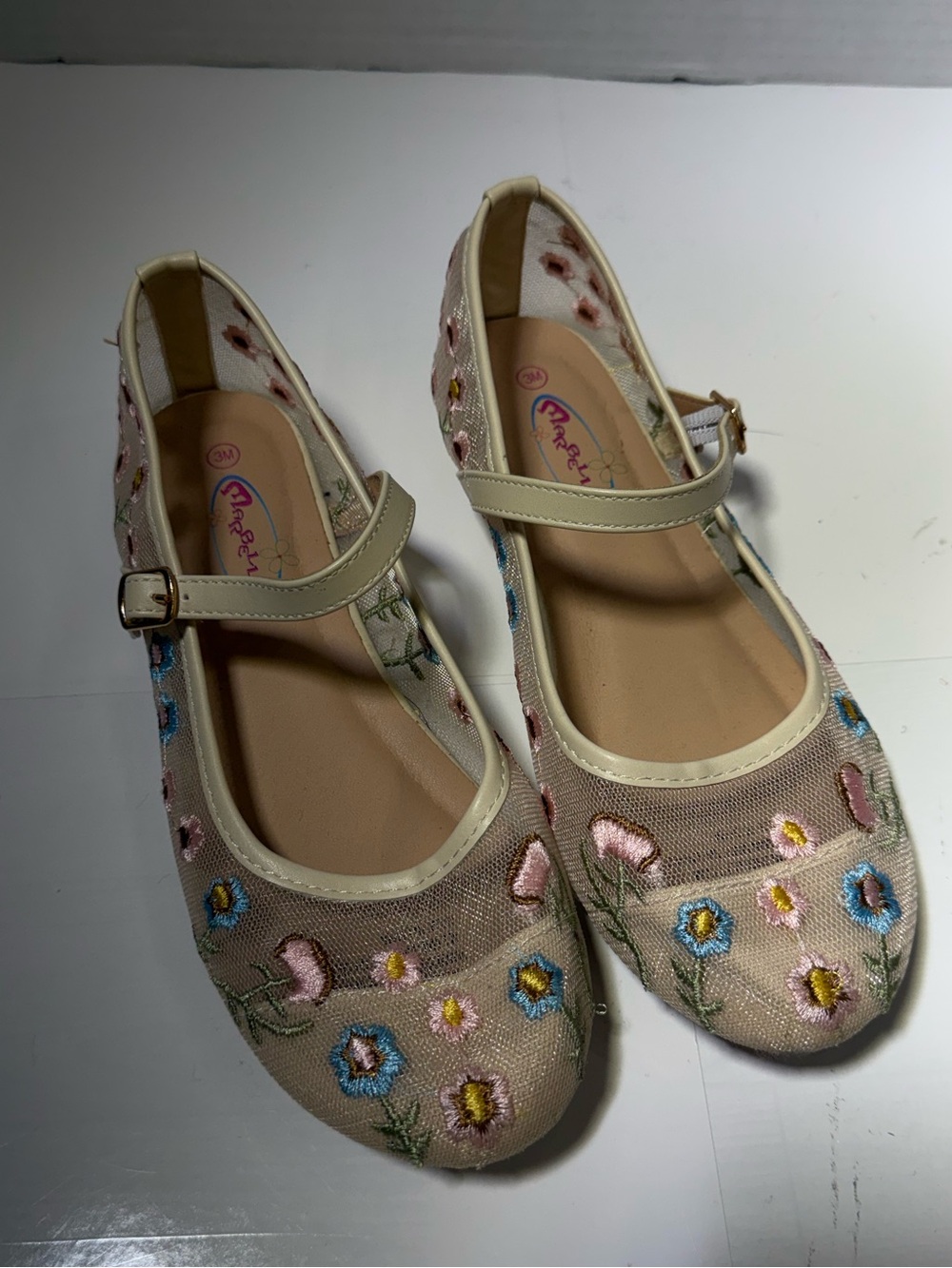 Girls' Cream Floral Mary Jane Dress Shoes school shoes